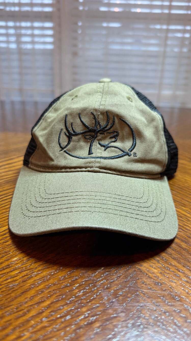 RMEF Trucker Hat Snapback Elk Logo Khaki Black Rymaco Caps